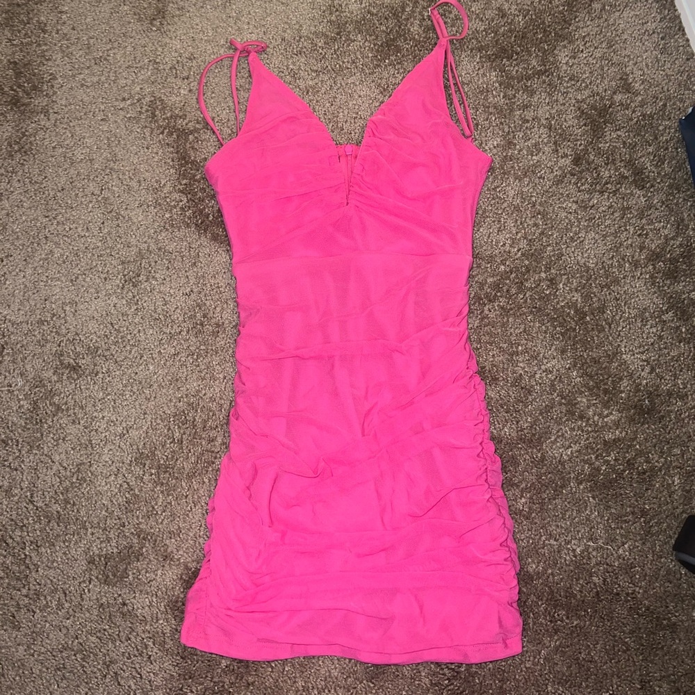 Lucy in the Sky Pink Deep V Mini Dress - Picture 2 of 4